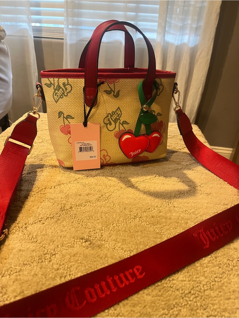 Juicy Couture Yellow Canvas Cherry Tote with Red Trim